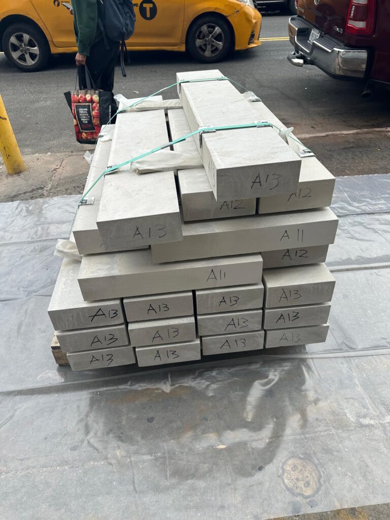 Grover Cleveland High School Q project with Limestone Coping Stone & Band Stone by Mohan’s Precast USA, NYC, Jan 2024