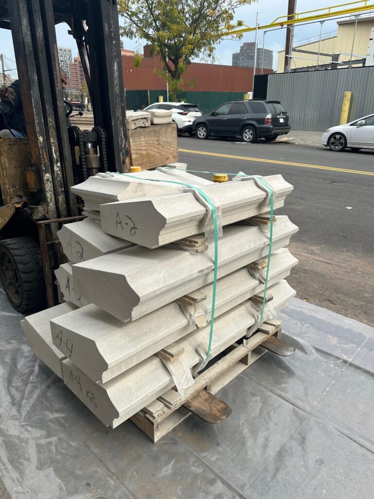 Grover Cleveland High School Q project with Limestone Coping Stone & Band Stone by Mohan’s Precast USA, NYC, Jan 2024
